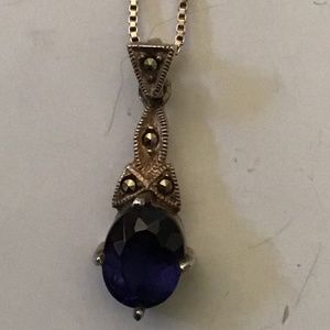 Sterling Amethyst/Marcasite Pendant Necklace